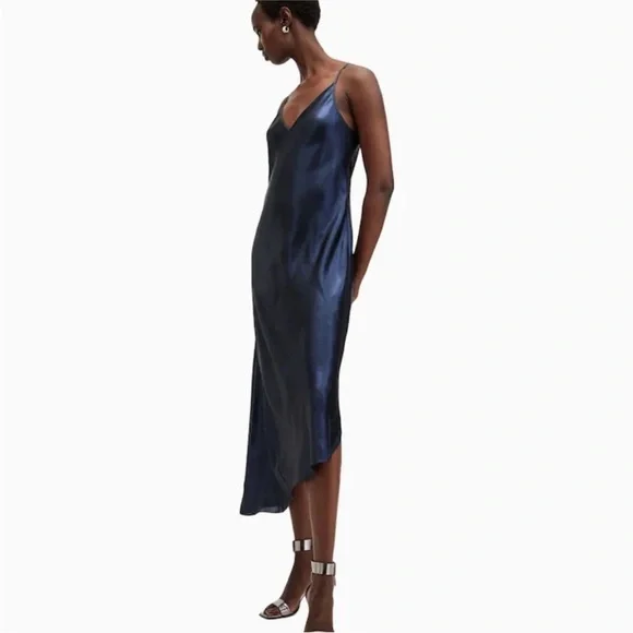 All Saints Amos 2-In-1 Satin Maxi Dress S . Navy sparkle blue - Picture 3 of 11